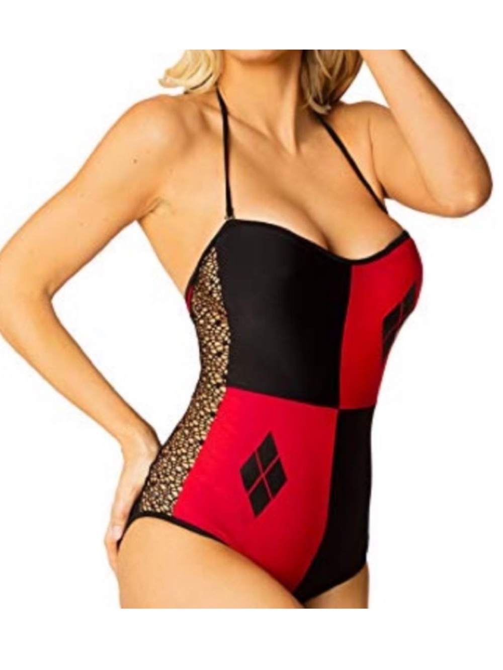 Dc Comics Harley Quinn Cosplay Diamond Mesh Net Panel One-Piece Swimsuit. Size M - Picture 2 of 10